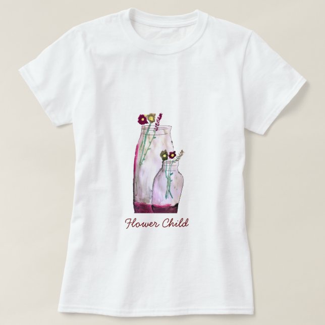 Djuphavsfärgad vilda blommor i vas t shirt (Design framsida)