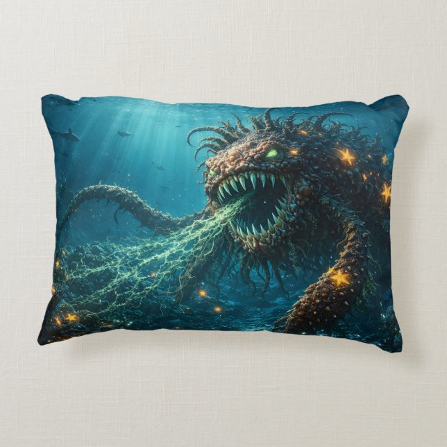 Djuphavsterror Leviathan kruka i sängkudde Prydnadskudde (Baksidan)