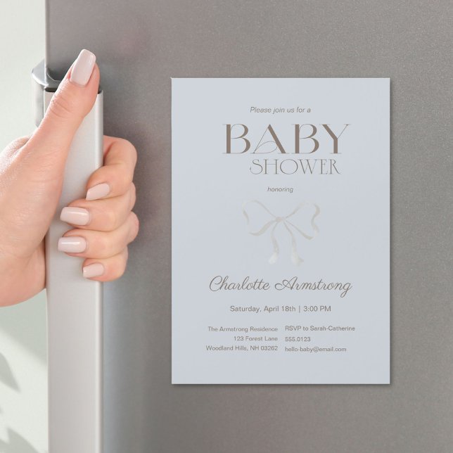 Djuplåblå Chic Båge Baby Boy Shower Magnet (Deep Dusty Blue Chic Bow Baby Boy Shower Magnet ©Susanne Sachers - Sunny Mind 🌞)