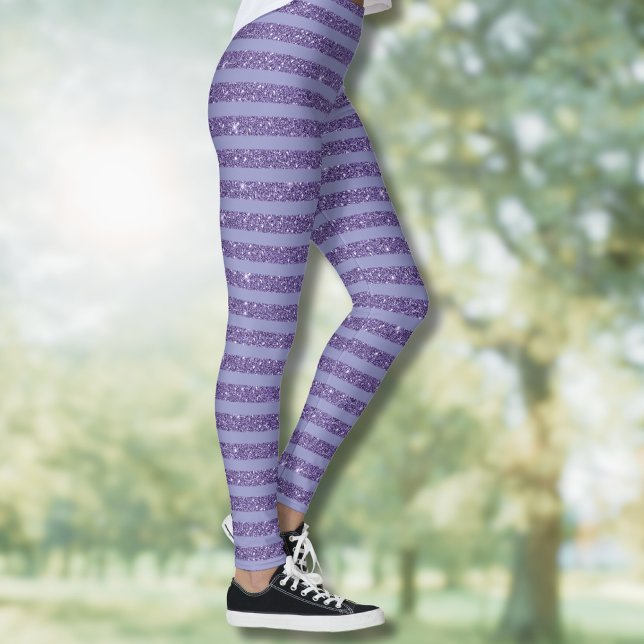 Djuplila ametistglitter horisontella ränder  leggings (Skapare uppladdad)