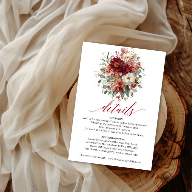 Djuplila röda boho blomster höst eukalyptus detalj tilläggskort (Deep Red Boho Floral Fall Eucalyptus Details Insert

)