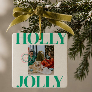 Djupmodern familjefoto Söt stämpel Julkort Julgransprydnad Keramik