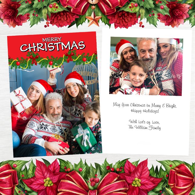 Djupröd Glad Jul Anpassad Två Foto Platt Julkort (Skapare uppladdad)