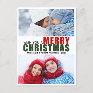 Djupröd & Grön Glad Jul 2 Foto Vykort