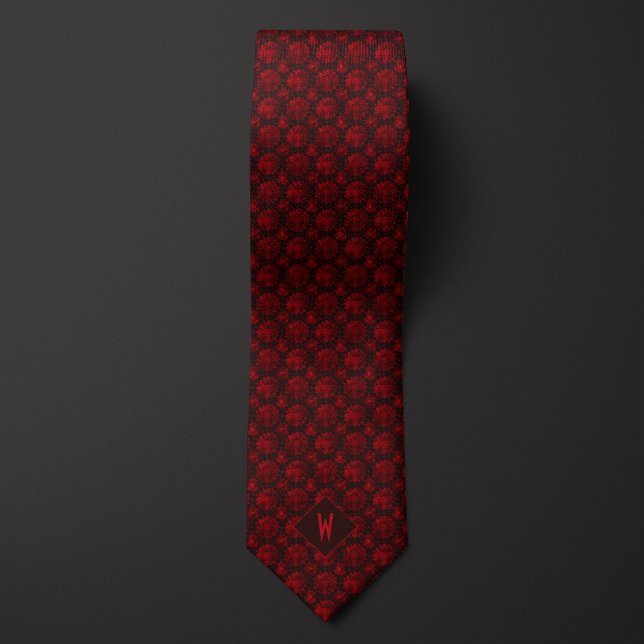 Djupröd på svart Mandala-monogram Slips (Skapare uppladdad)