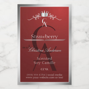 Djupröd produktetikett med silverram Monogram Mat Etikett