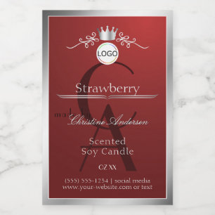 Djupröd produktetikett Silver ram Logotyp Monogram Mat Etikett