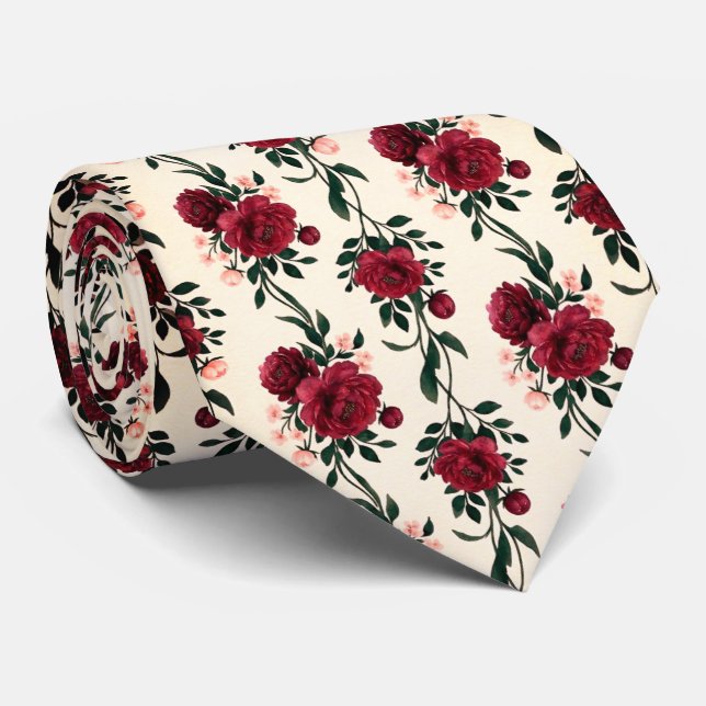 Djupröd Ros Blommig Slips (Rullad)