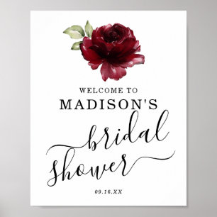 Djupröd Ros Blommig Välkomstskylt för Bröllopsfest Poster