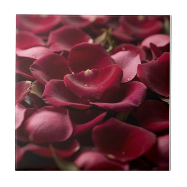 Djupröda rosblad Eleganta blomster keramiska platt Kakelplatta (Framsidan)