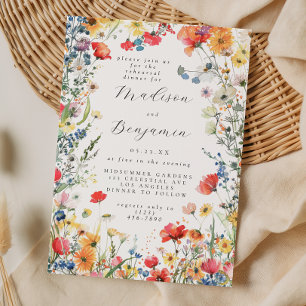Djuprosa vildblomma middag inför bröllopet inbjudningar