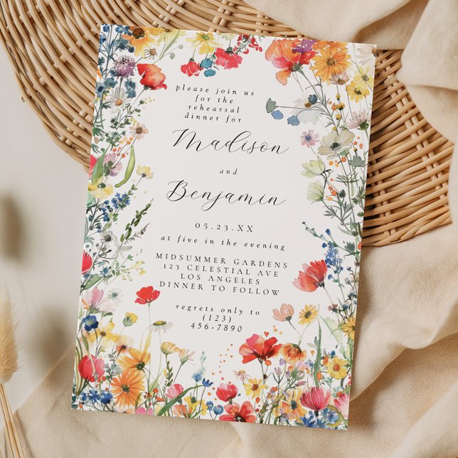 Djuprosa vildblomma middag inför bröllopet inbjudningar (Skapare uppladdad)