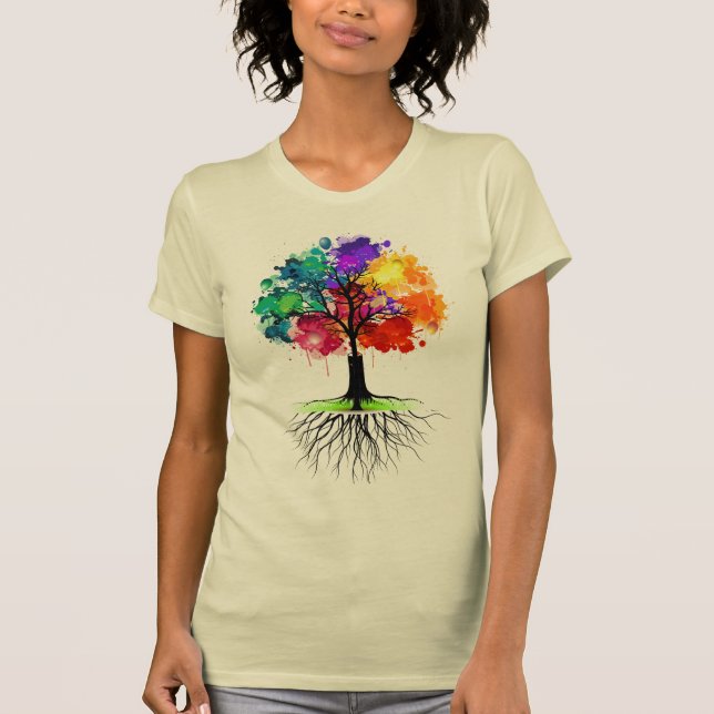 Djuprotad Livets träd T Shirt (Framsida)
