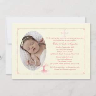 Djuprotad Rosa-baptism - fotoinbjudan Inbjudningar
