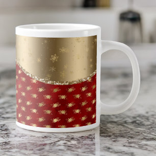 Djuprött julafton Blommigt med Guld Ribbon Jumbo Mugg