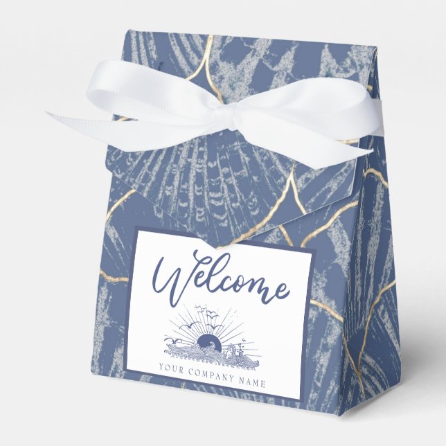 Djupt blått och Guld vattenfärgssedel, kantat Presentaskar (Framsidan Sidan)