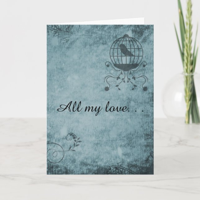 Djupt blått Steampunk Bird Cage Greeting Card Kort (Framsida)