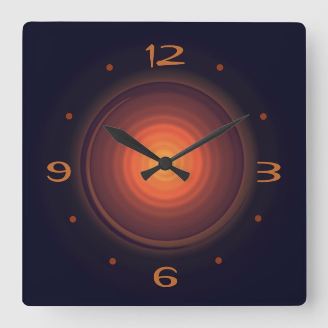 Djupt brunt med Guld Swirl Center>Väggur Fyrkantig Klocka (Framsida)