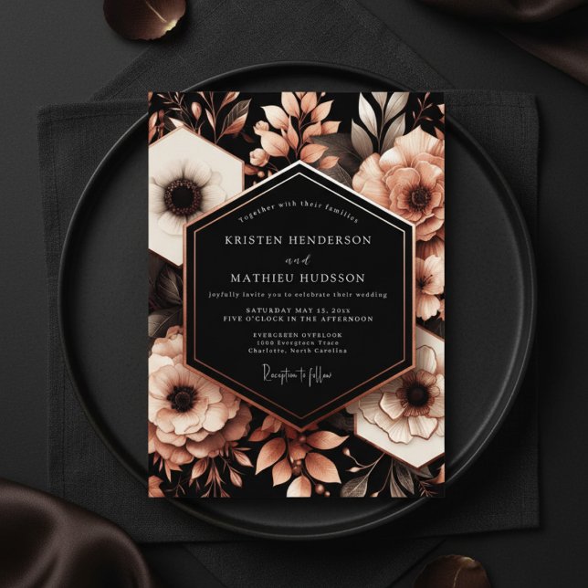 Djupt Burgunderröda Blommor Mörk Bröllop Inbjudningar (Skapare uppladdad)