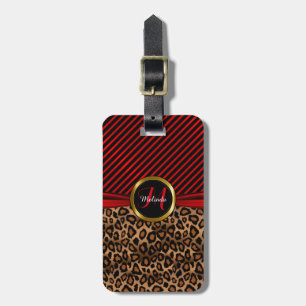 Djupt - djurt tryck för röd Leopard - Monogram Bagagebricka
