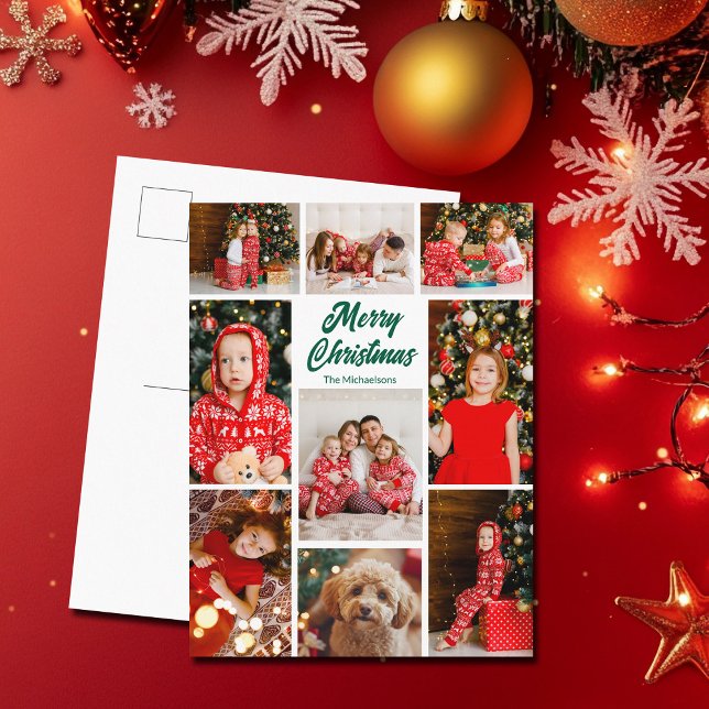 Djupt glad jul grön script fotokollage helg vykort (Skapare uppladdad)