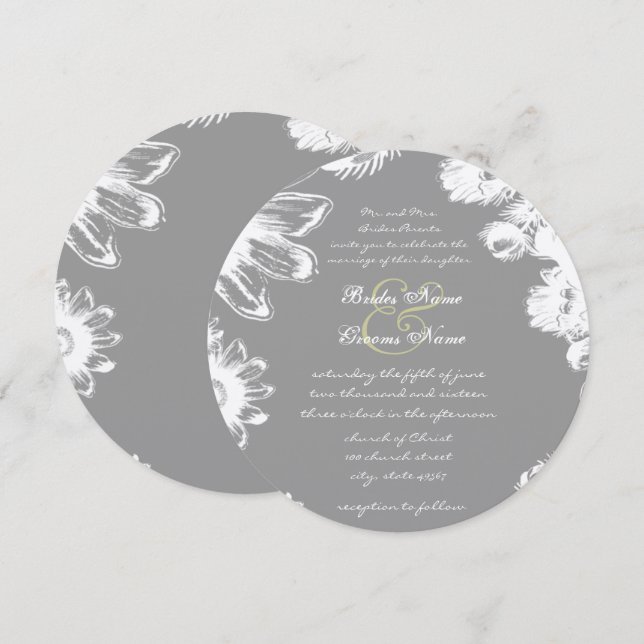 Djupt grått & lime vintage blomsterbröllopsinbjuda inbjudningar (Fram/baksida)
