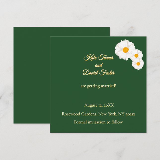 Djupt Grönt Blommigt Bröllop Spara Datum Inbjudan (Fram/baksida)