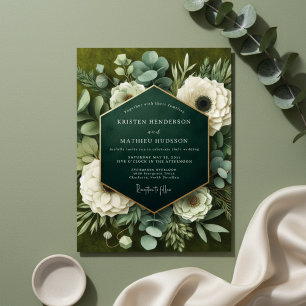 Djupt Grönt Blommigt Överflöd Bröllop Inbjudningar