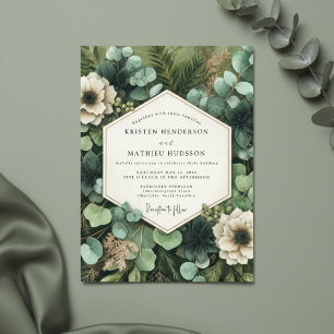 Djupt Grönt Botaniskt Whimsy Bröllop Inbjudningar