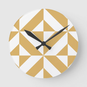 Djupt kallt guld- geometriskt Deco kubmönster Rund Klocka