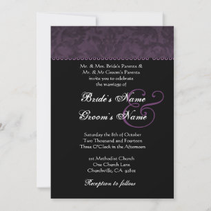 Djupt Lila Batik Damask Wedding bjudande Inbjudningar
