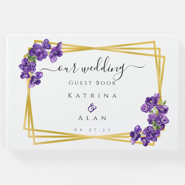 Djupt lila viol Bröllopsgästbok Gästböcker (Framsida)