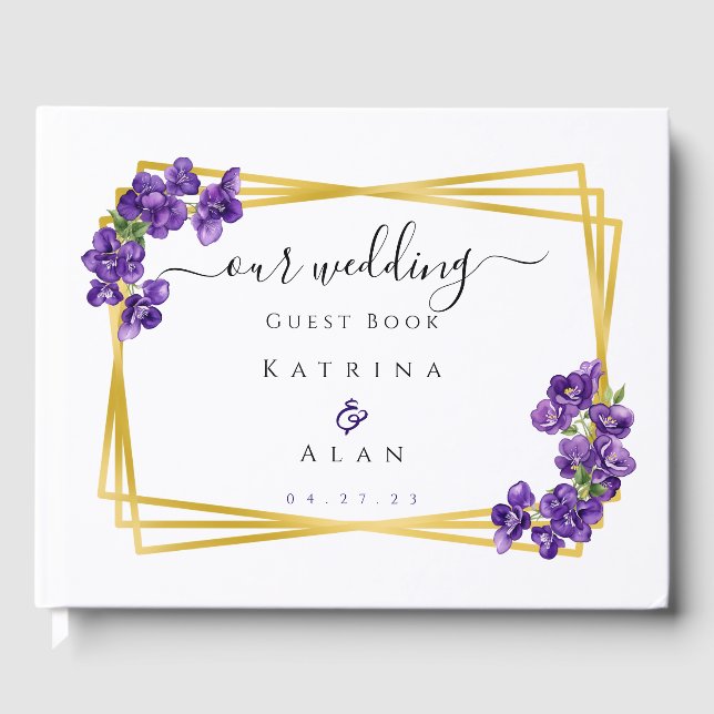 Djupt lila violbröllopsgästbok gästböcker (Framsida)