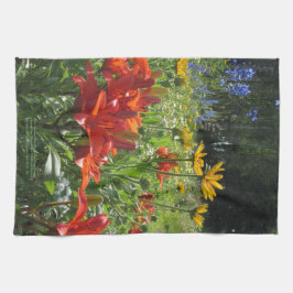 Djupt orange kök t för försommarblåttriddarsporre kökshandduk