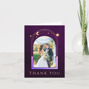 Djupt Plommon Celestial Sol Måne Stjärnor Foto Brö Tack Kort