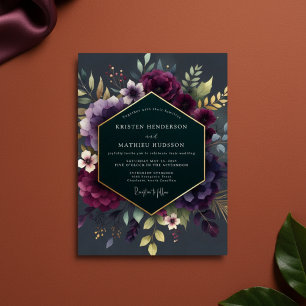 Djupt Plommonblommande Mörk Bröllopsfest Inbjudningar