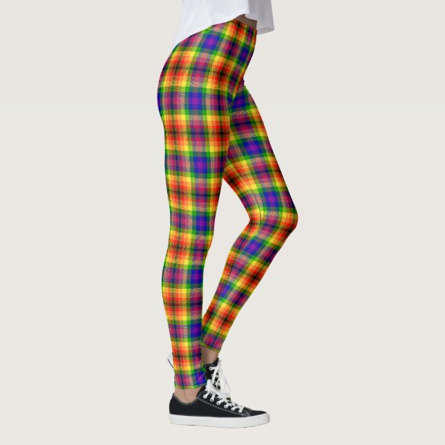 Djupt regnbåge Tartan inbäddad Leggings (Höger)