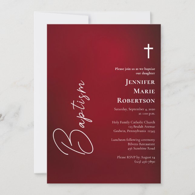 Djupt Rik Röd-romersk-katolsk baptism Inbjudningar (Framsida)