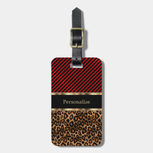 Djupt - röda randar & Leoparddjur - Monogram Bagagebricka