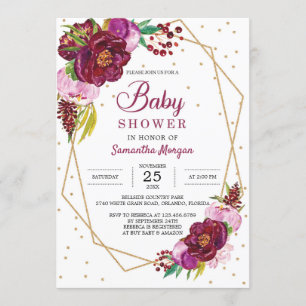 Djupt rödmaronljus rosa guld boho babydusch inbjudningar