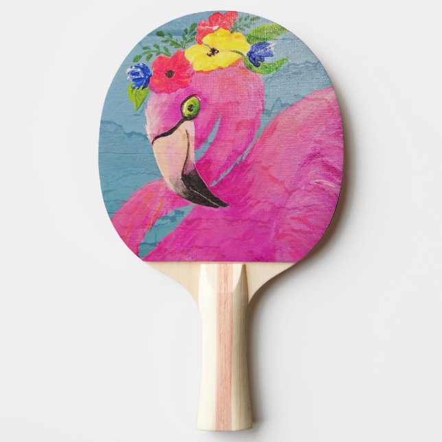 Djupt Rosa Flamingo med friskt fett Pingisracket (Framsidan)