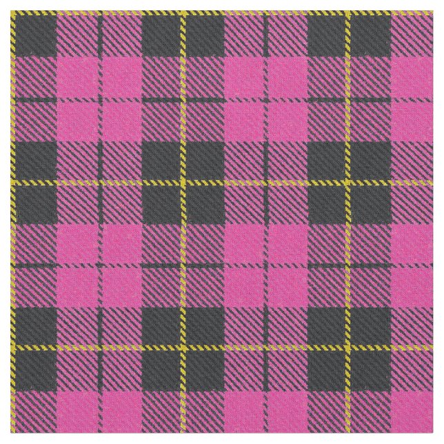 Djupt - rosa plädgult/guld-/svartrand tyg (Närbild)