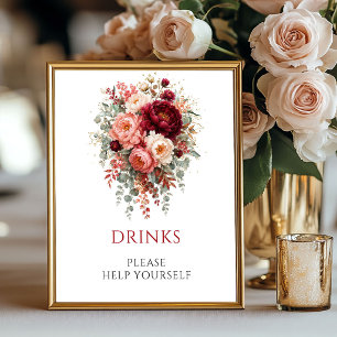Djupt rött bohemisk blomsterdrycker 8x10 Bröllop Poster