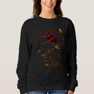 Djupt rött ros svart och guld grafiska t-shirts fö