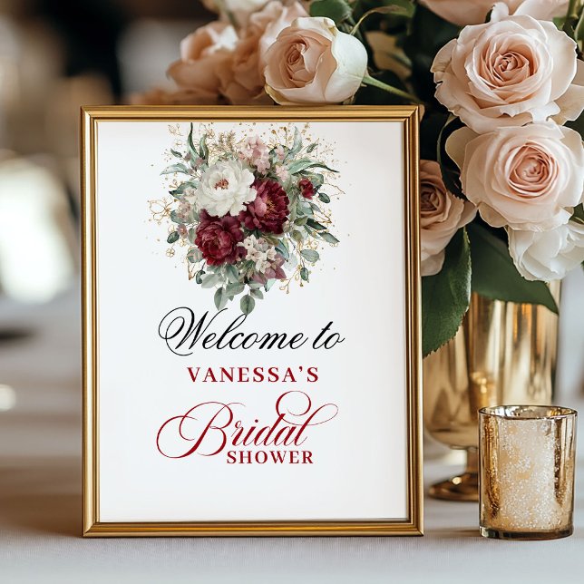 Djupt rött rosé burgunder bröllopsfestaffisch poster (Deep Red Blush Burgundy Bridal Shower Poster)