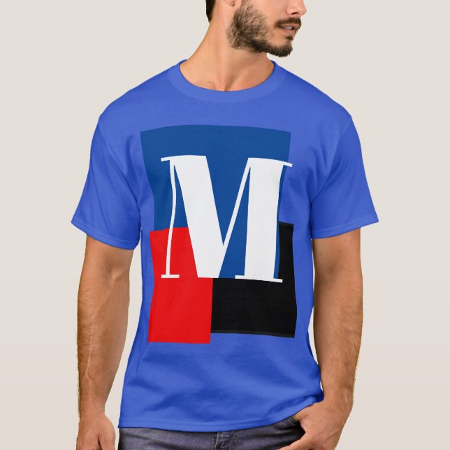Djupt Royal Initial Brev Monogram Modern Snyggt T Shirt (Framsida)