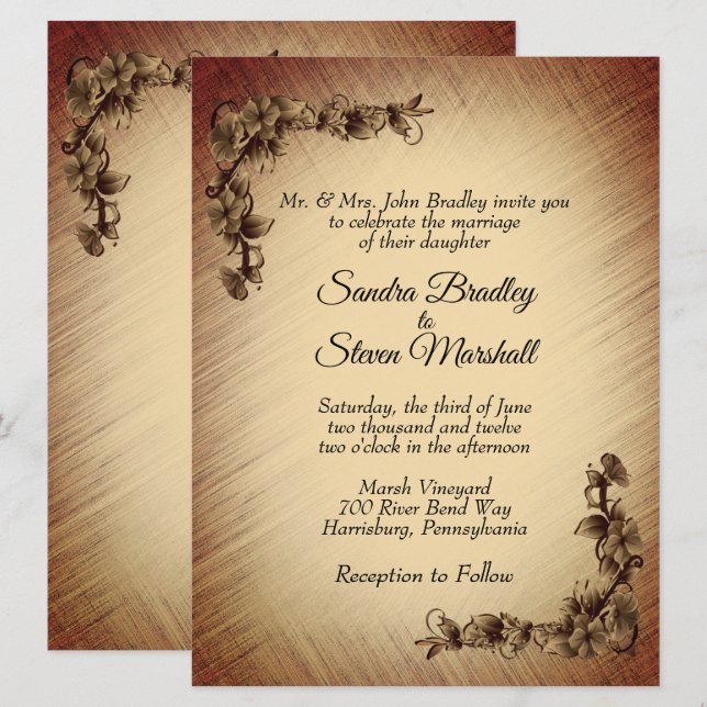 Djupt Rustika Blommig Bröllopsinbjudan Inbjudningar (Fram/baksida)
