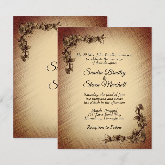 Djupt Rustika Blommor Bröllopsinbjudan Inbjudningar (Fram/baksida)