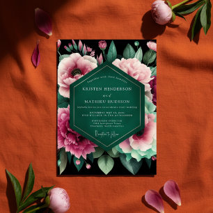 Djupt Smaragdgrönt Blommigt Överflöd Bröllop Inbjudningar