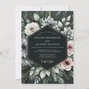 Djupt Smaragdgrönt Dämpat Blommigt Bröllop Inbjudningar